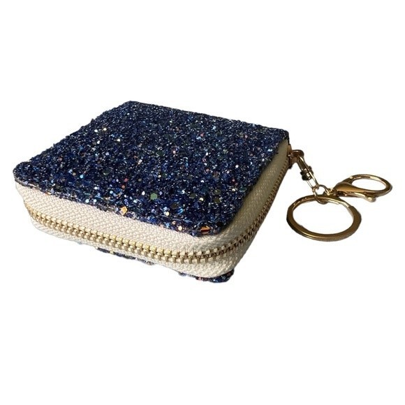 Mini Glitter Keychain Wallet Clip On Iridescent Card Holder Sparkly Small Zipper - Picture 17 of 17